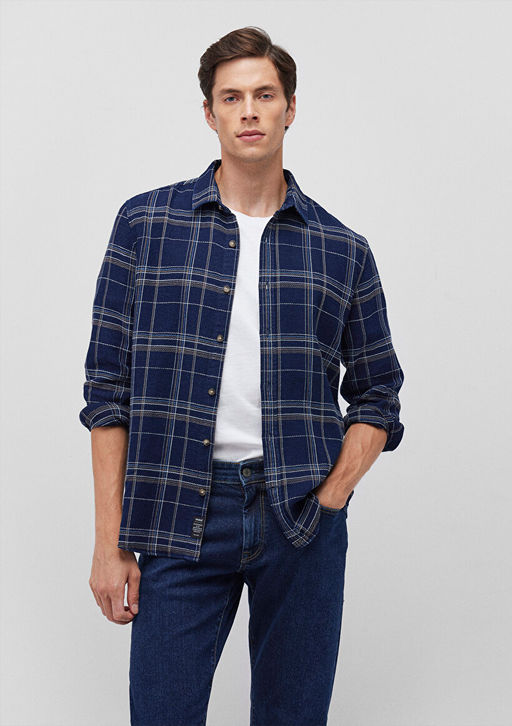 Kareli Lacivert Shirt - Mavi фото 2