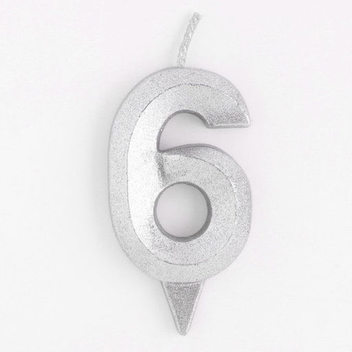 Цена за 3 шт. Свеча в торт «Цифра 6», серебряная, 6.5 см
