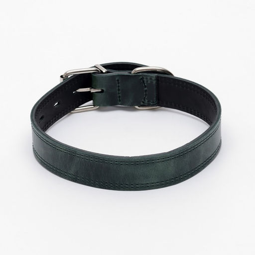 Ошейник кожанный двухслойный 3,5 см, ОШ 46-58 см, изумрудный - Пижон фото 2