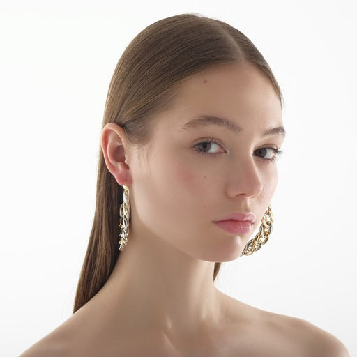 Серьги-кольца Цепь, цвет серебряно-золотой, d=7 см - Queen fair фото 3