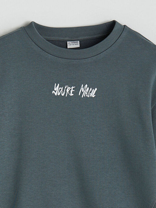 Bisiklet Yaka Bask?l? Erkek ?ocuk Sweatshirt