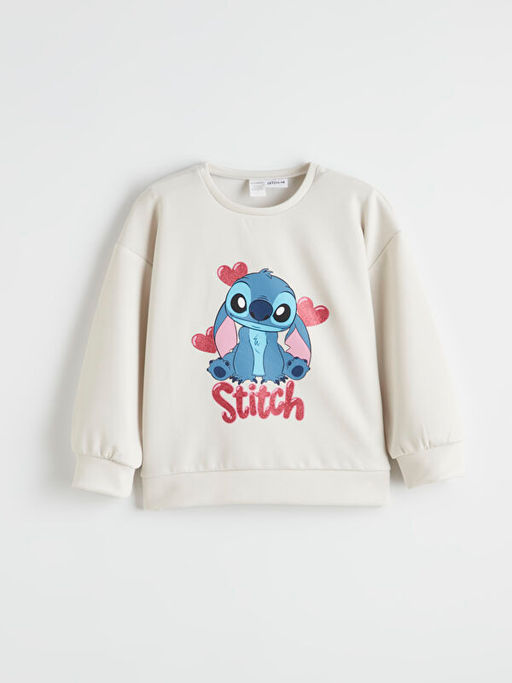 Stitch Bask?l? K?z ?ocuk Sweatshirt ve E?ofman Alt