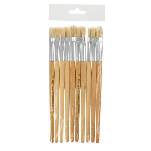 Цена за 10 шт. Кисть щетина № 10, плоская, ручка дерево (международный размер)