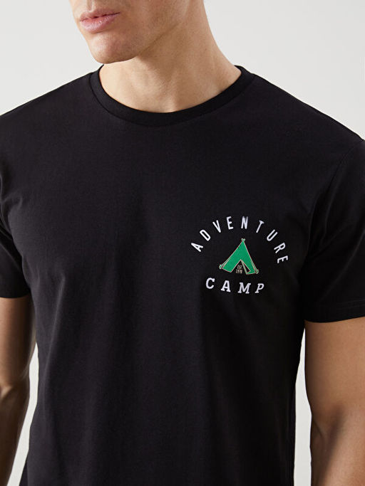 Bisiklet Yaka K?sa Kollu Bask?l? Penye Erkek Ti??rt