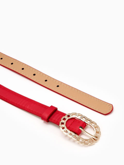 Ремень женский, 110×2.5 см, пряжка металл, золотистая, красный