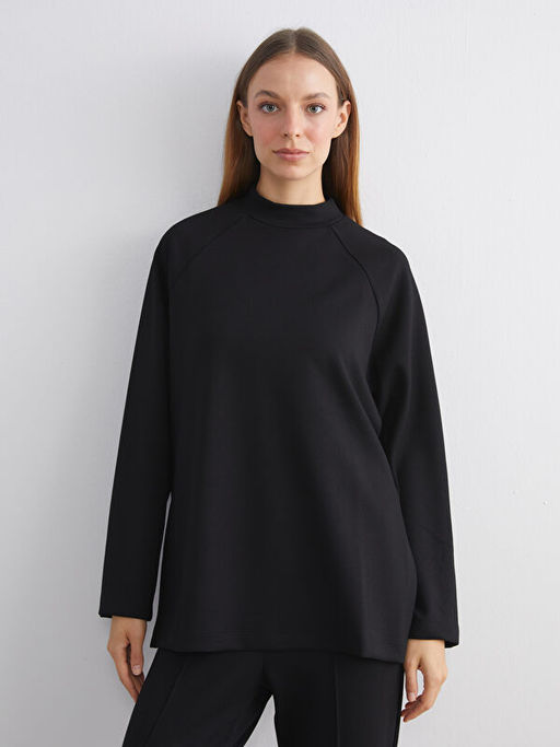 Dik Yaka Oversize Kad?n Sweatshirt Tunik