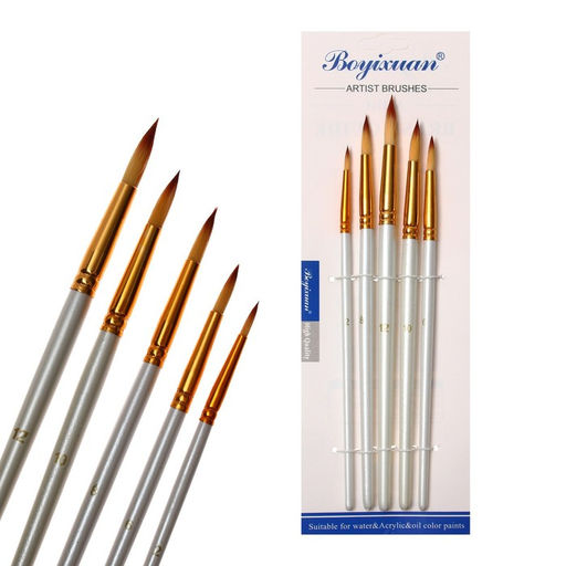 Набор кистей для рисования, синтетика, 5 штук: № 2, 6, 8, 10, 12, круглые, в блистере