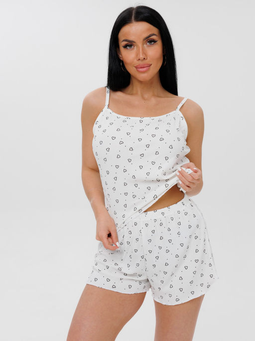 732 ПИЖАМА ЖЕНСКАЯ (Черные мелкие сердечки) - А-дина фото 2