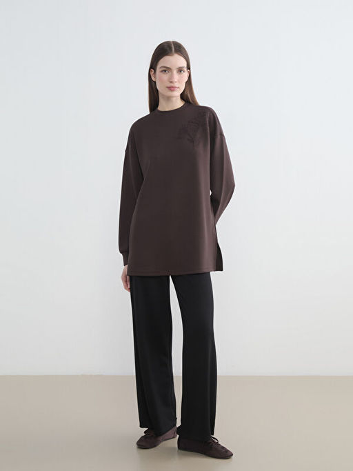 Bisiklet Yaka Nak??l? Kad?n Sweatshirt Tunik