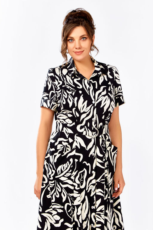 Платье Swallow 844.4 Черный в молочный принт фото 4