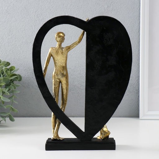 Фигурка полистоун Влюблённые у большого сердца, золото с чёрным, 20?4.5?27.5 см