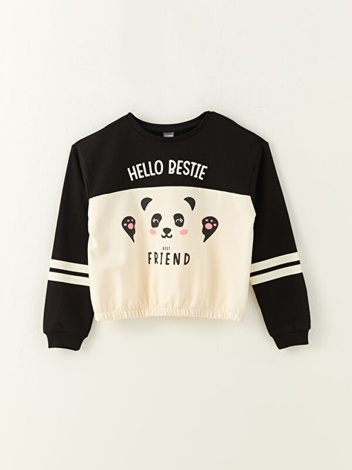 Bisiklet Yaka Bask?l? Uzun Kollu K?z ?ocuk Sweatshirt ve Tayt - Waikiki фото 2