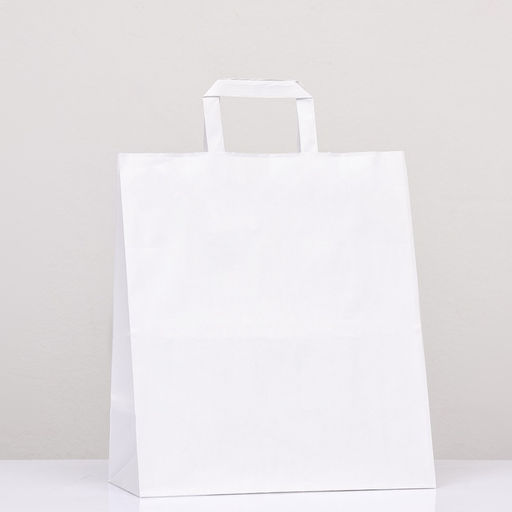 Цена за 25 шт. Пакет крафт без печати, белый, плоская ручка 28×15×32 см