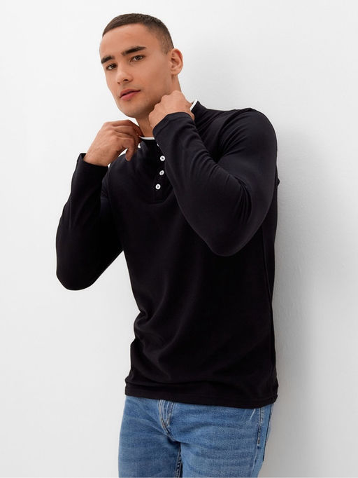 Лонгслив поло мужской MINAKU: Basic line MAN, чёрный, размер 54