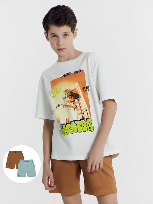 Шорты для мальчиков мультипак (2 шт.) зеленые с печатью