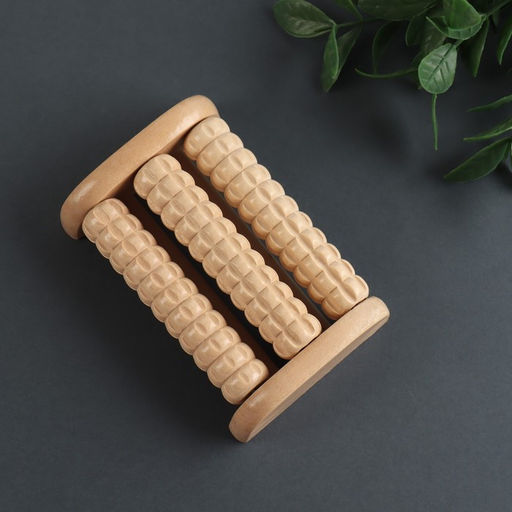 Массажёр для ног «Барабан», деревянный, 3 ролика с шипами, 11.5×7.7×3.5 см