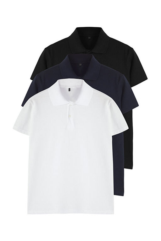 Siyah-Beyaz-Lacivert Slim/Dar Kesim 3l_ Paket Polo Yaka T-shirt TMNSS25PO00047 - Trendyolmilla фото 2