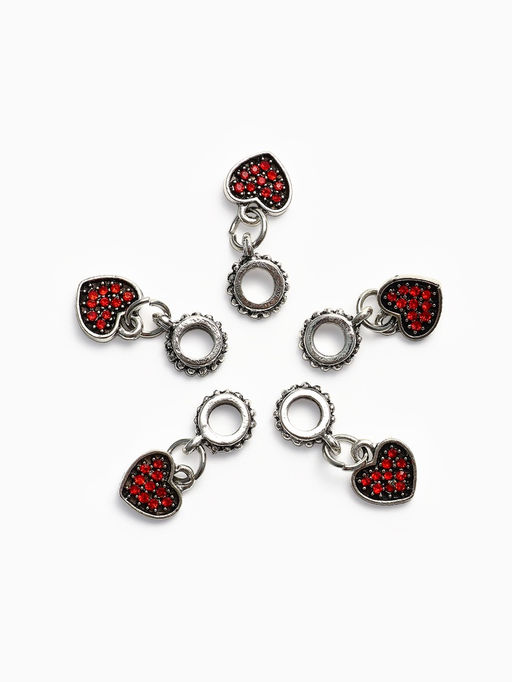 Цена за 5 шт. Шарм подвеска «Сердце», красный в серебре