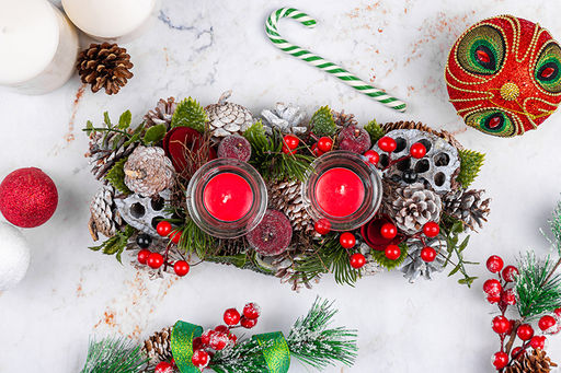 Новогоднее украшение подсвечник 32*14*8 см Снежная фантазия на 2 свечи прямоугольный - Elan gallery фото 6