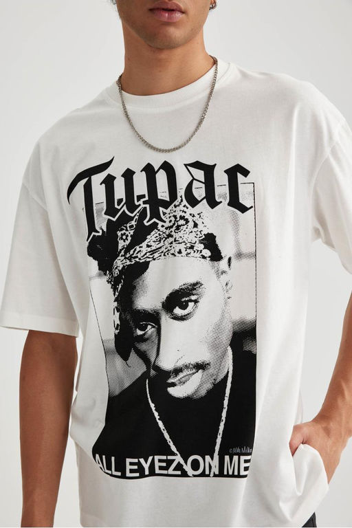 Футболка оверсайз с круглым вырезом и короткими рукавами Tupac Shakur - Defacto фото 5