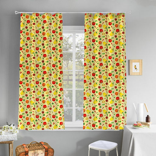 Шторы для кухни, 2шт 148х160см "Перцы, вид 1", на шторной ленте, рогожка (хлопок 100%) 171г/м2, упаковка классическая, пакет ПВХ 32х41см, "Домашняя мода" (Россия)