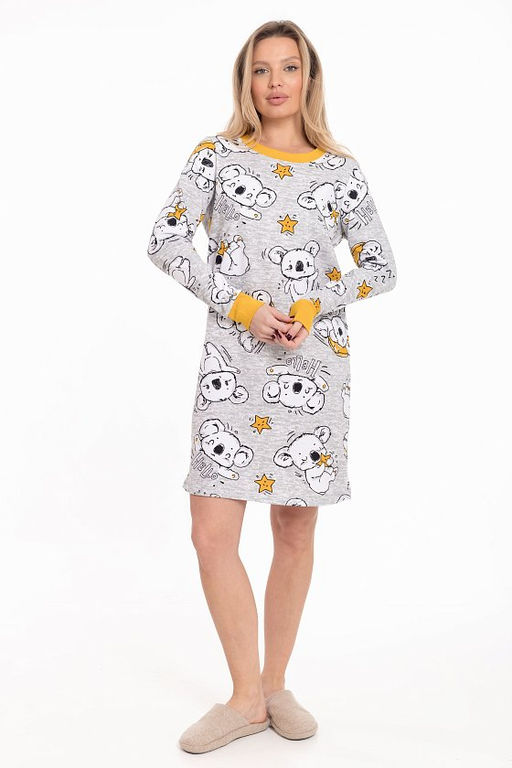 Сорочка с длинным рукавом начес М325413сж серый/желтый