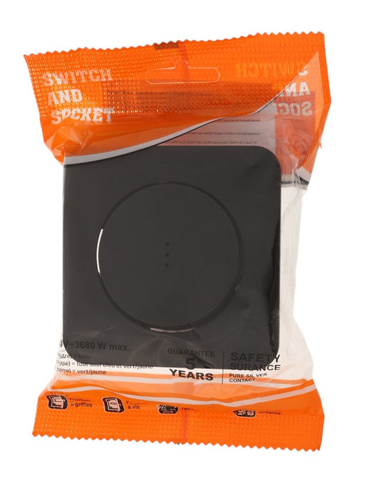 Выключатель, серия Circular, 10 А, одноклавишный, с подсветкой, скрытый монтаж, чёрный