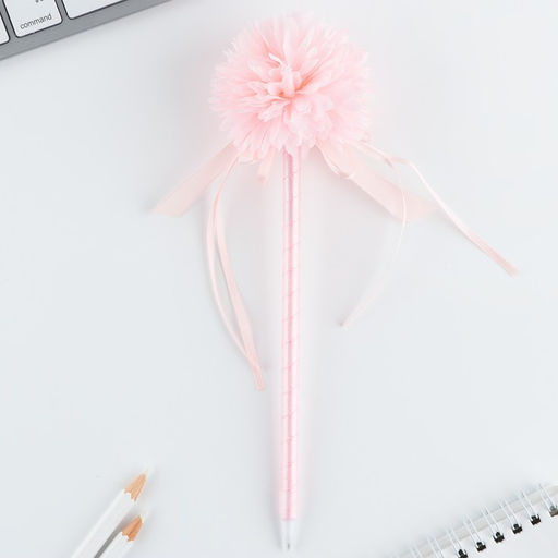 Ручка прикол, шариковая, синяя паста, 1.0 мм 8 марта: Хризантема с лентами