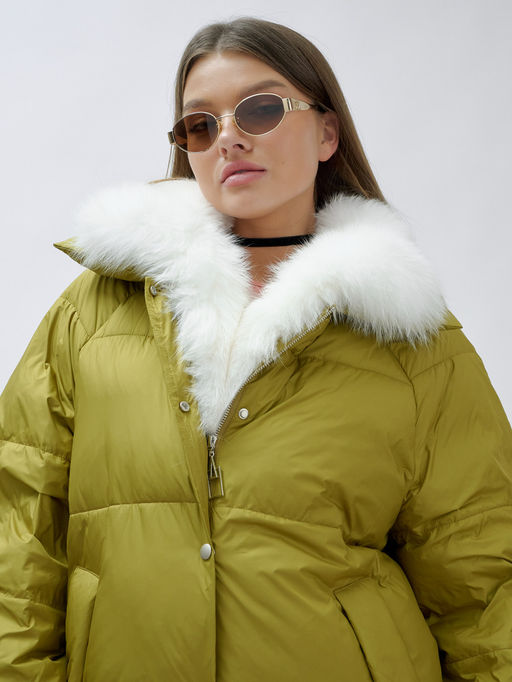 ВИДЕООБЗОР Куртка Бренд Visdeer ПРЕМИУМ КЛАССА зимняя с мехом ЕНОТА, горчичного цвета - Mtforce фото 9