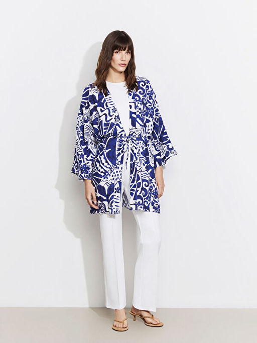 ?al Yaka Desenli Oversize Kad?n Kimono