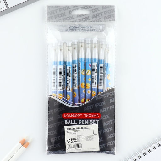 Цена за 10 шт. Ручка пластик шариковая, синяя паста, 0,5 мм Улыбайся - Artfox фото 8