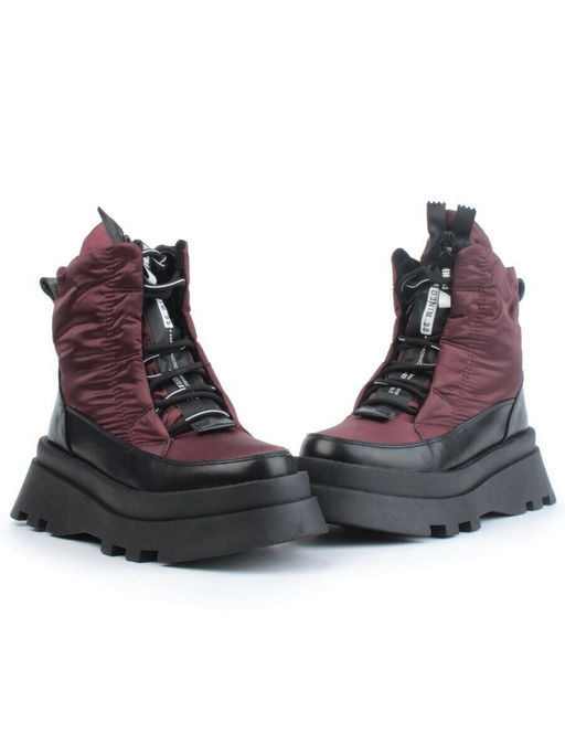 02-FAS16-4Z VINOUS/BLACK Дутики женские (искусственная кожа, плащевая ткань, шерсть)