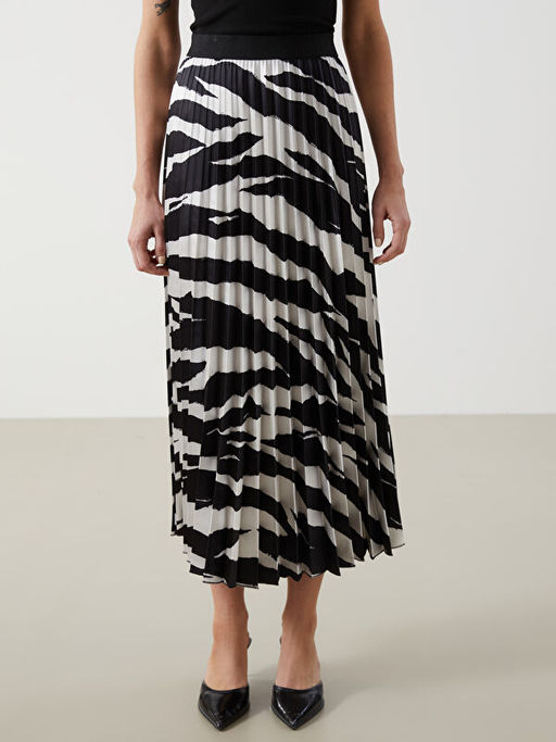 Beli Lastikli Desenli Kad?n Pileli Etek