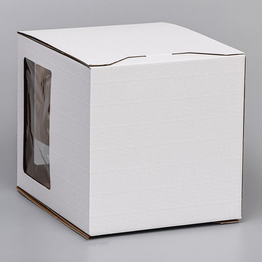 Коробка под торт 2 окна, с ручками, белая, 26×26×30 см