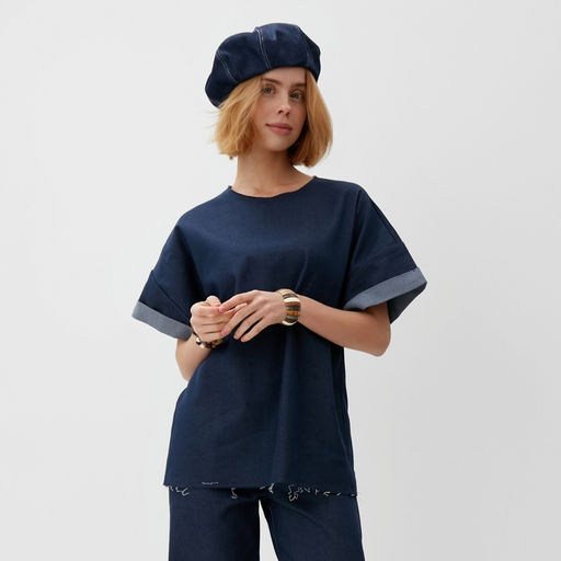 Футболка оверсайз женская MINAKU: Jeans Collection, синяя, размер 50