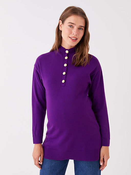 Yar?m Bal?k?? Yaka D?z Uzun Kollu Hamile Triko Tunik