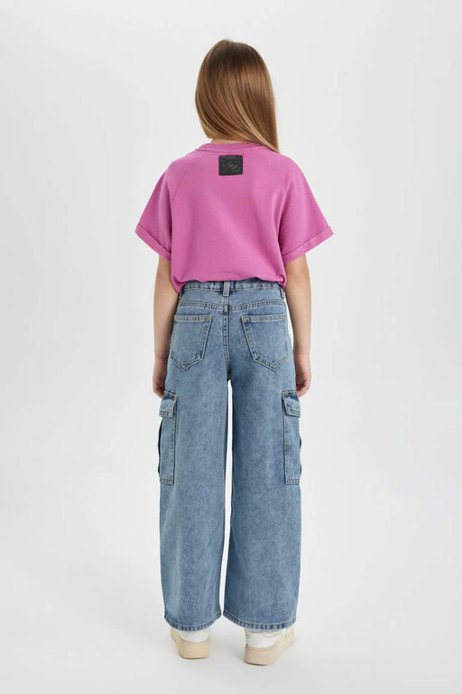 Широкие джинсовые брюки карго для девочек - Defacto фото 7