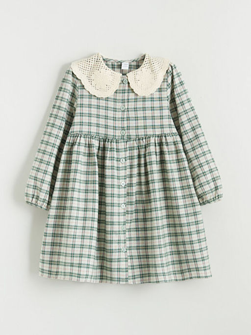 Bebe Yaka Ekose Desen Flanel K?z ?ocuk Elbise