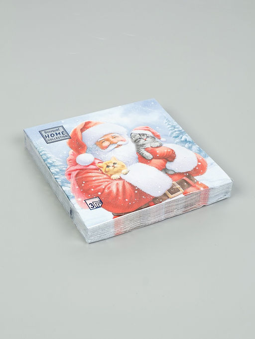 Цена за 2 шт. Салфетки новогодние бумажные Дед Мороз и котята, 3 слоя, 33?33 см, 20 шт.