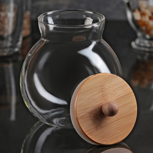 Банка для сыпучих продуктов «Бамбук», 950 мл, 13×15 см, с бамбуковой крышкой, стекло, прозрачная