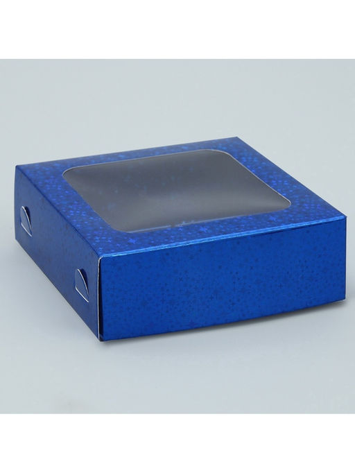 Цена за 5 шт. Коробка для конфет, кондитерская упаковка, 4 ячейки, Синие звёздочки, 10.5 х 10.5 х 3.5 см - Дарите счастье фото 6