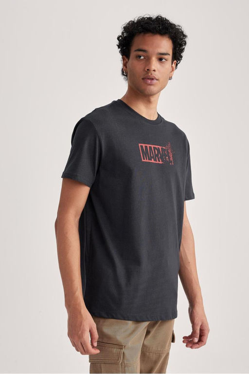 Футболка обычного кроя с круглым вырезом и короткими рукавами только с логотипом Marvel - Defacto фото 4