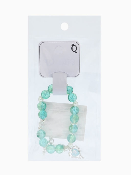 Браслет с подвесками «Сахарный. Сердце и искра», шар № 10/8, d=6 см, зеленый, голубой в серебре