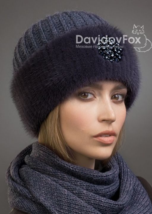 ВИДЕООБЗОР шапка Адель норка трикотаж байкал украшение