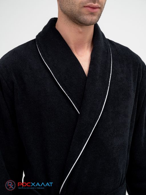 Мужской махровый халат с кантом черный МЗ-33 (100)