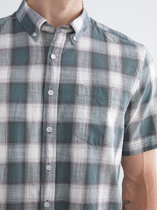 Regular Fit K?sa Kollu Ekose Poplin Erkek G?mlek