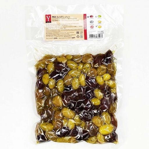 Г-серия. Ассорти из оливок Халкидики, Каламата с косточкой, Греция, вакуум, 500г - Evros фото 2