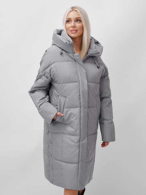 Пальто летучая мышь женское с капюшоном зимнее серого цвета 9619Sr - Mtforce фото 9