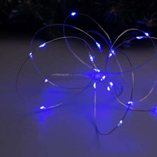 Гирлянда «Нить» 2 м роса, IP20, серебристая нить, 20 LED, батарейки CR2032×2 (в комплекте), свечение синее