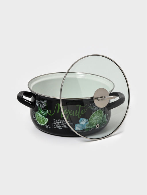 Кастрюля эмалированная «Мохито», 3 л, d=23.1 см, с крышкой, чёрная
